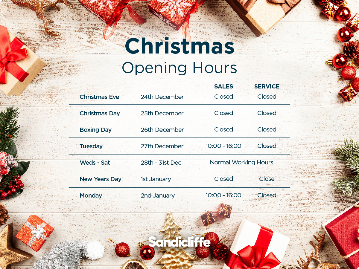 Christmas Eve, Christmas Day, Boxing Day, closed. 27th December Sales open 10am - 4pm, Wednesday - Saturday, Standard Operating Hours. New Years Day, closed, Monday 2nd Jan, Sales open 10am - 4 pm.