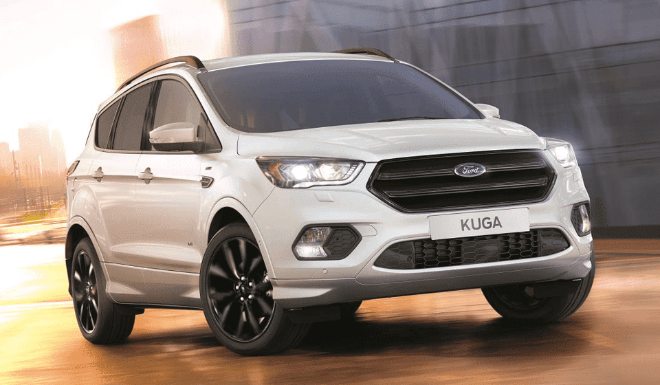 White Ford Kuga ST-Line Driving Front View